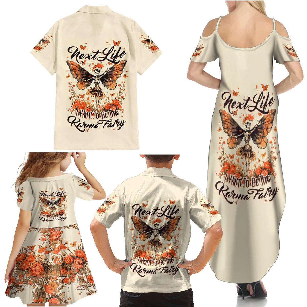 Fairy Skull Family Matching Summer Maxi Dress and Hawaiian Shirt Next Life I Want To Be The Karma Fairy - Wonder Print Shop