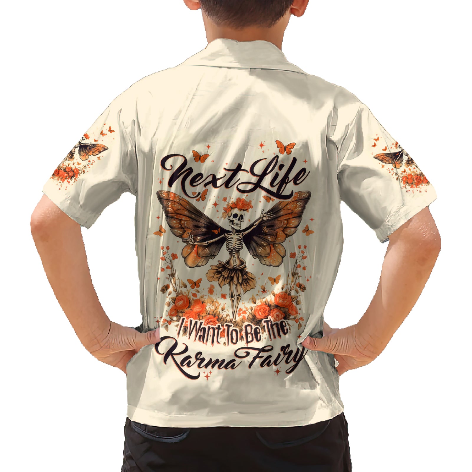 Fairy Skull Kid Hawaiian Shirt Next Life I Want To Be The Karma Fairy - Wonder Print Shop