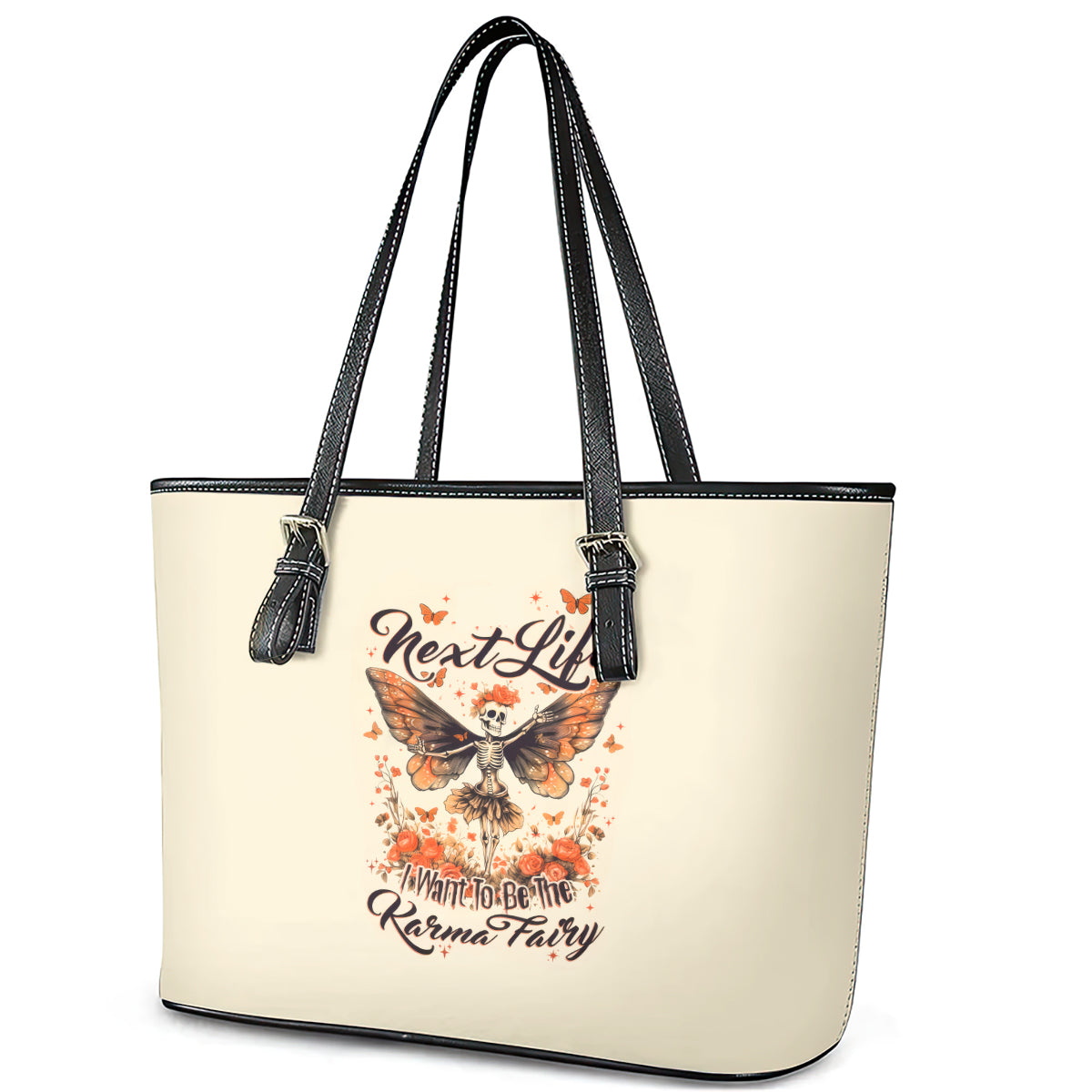 Fairy Skull Leather Tote Bag Next Life I Want To Be The Karma Fairy - Wonder Print Shop