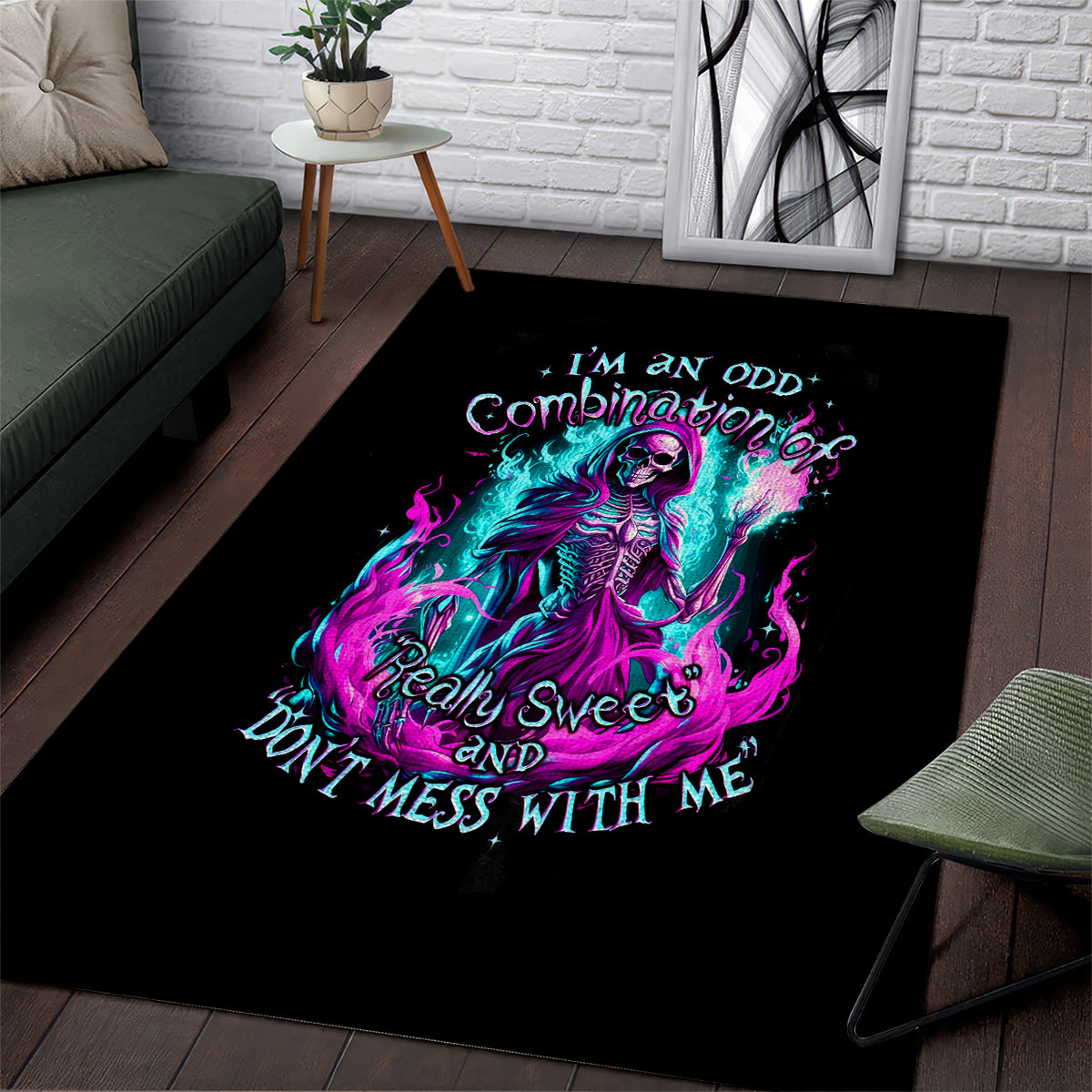 Flame Witch Skull Area Rug I'm An Odd Combination Of Sweet And Don't Mess With Me - Wonder Print Shop