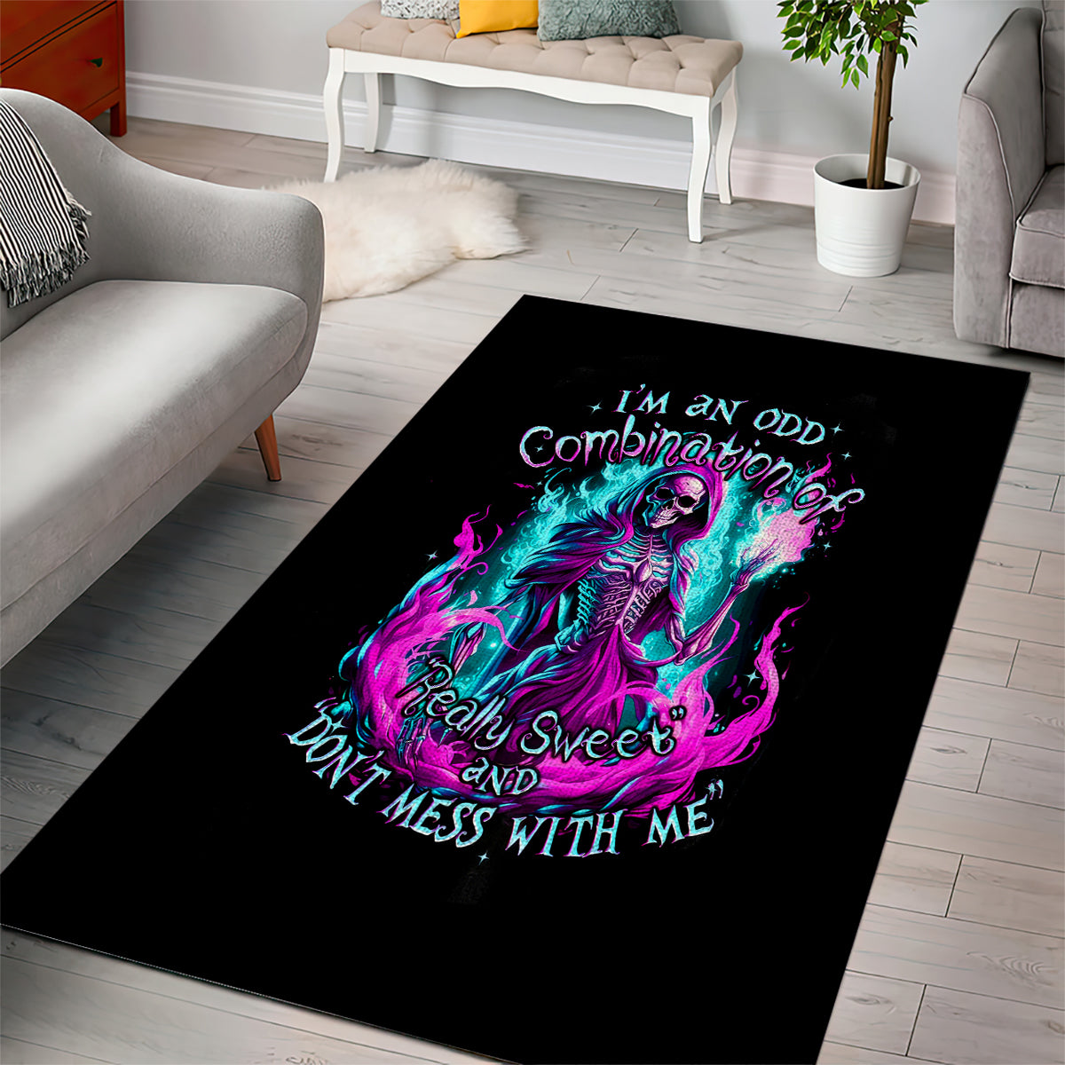 Flame Witch Skull Area Rug I'm An Odd Combination Of Sweet And Don't Mess With Me - Wonder Print Shop