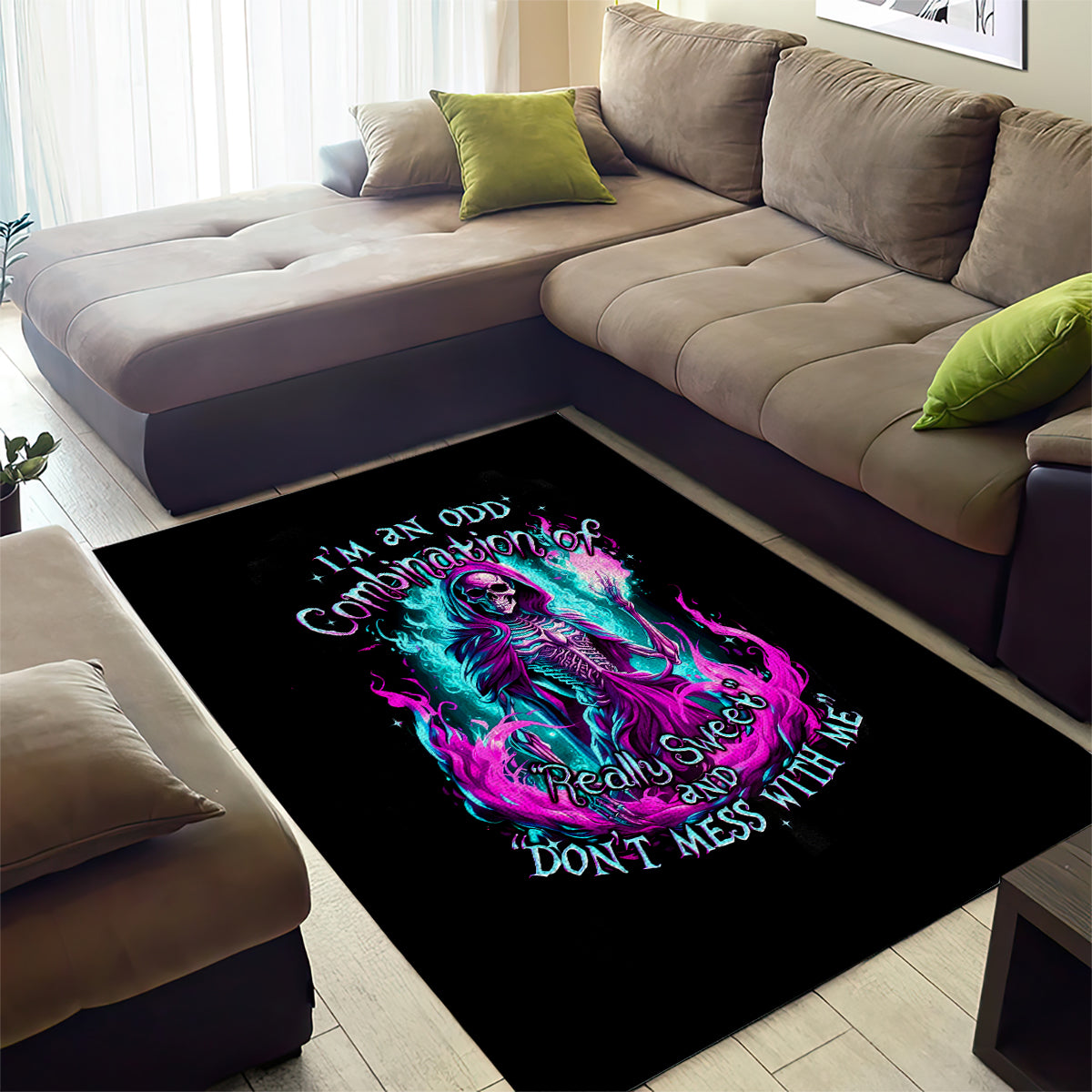 Flame Witch Skull Area Rug I'm An Odd Combination Of Sweet And Don't Mess With Me - Wonder Print Shop