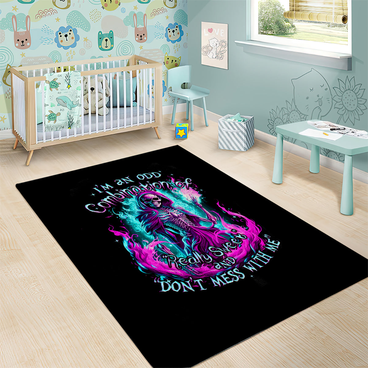 Flame Witch Skull Area Rug I'm An Odd Combination Of Sweet And Don't Mess With Me - Wonder Print Shop