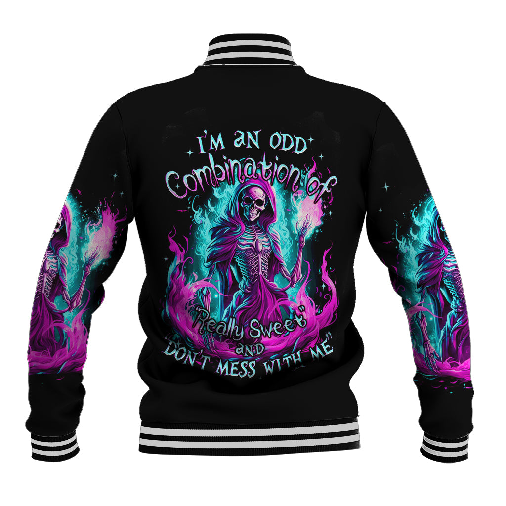 Flame Witch Skull Baseball Jacket I'm An Odd Combination Of Sweet And Don't Mess With Me - Wonder Print Shop
