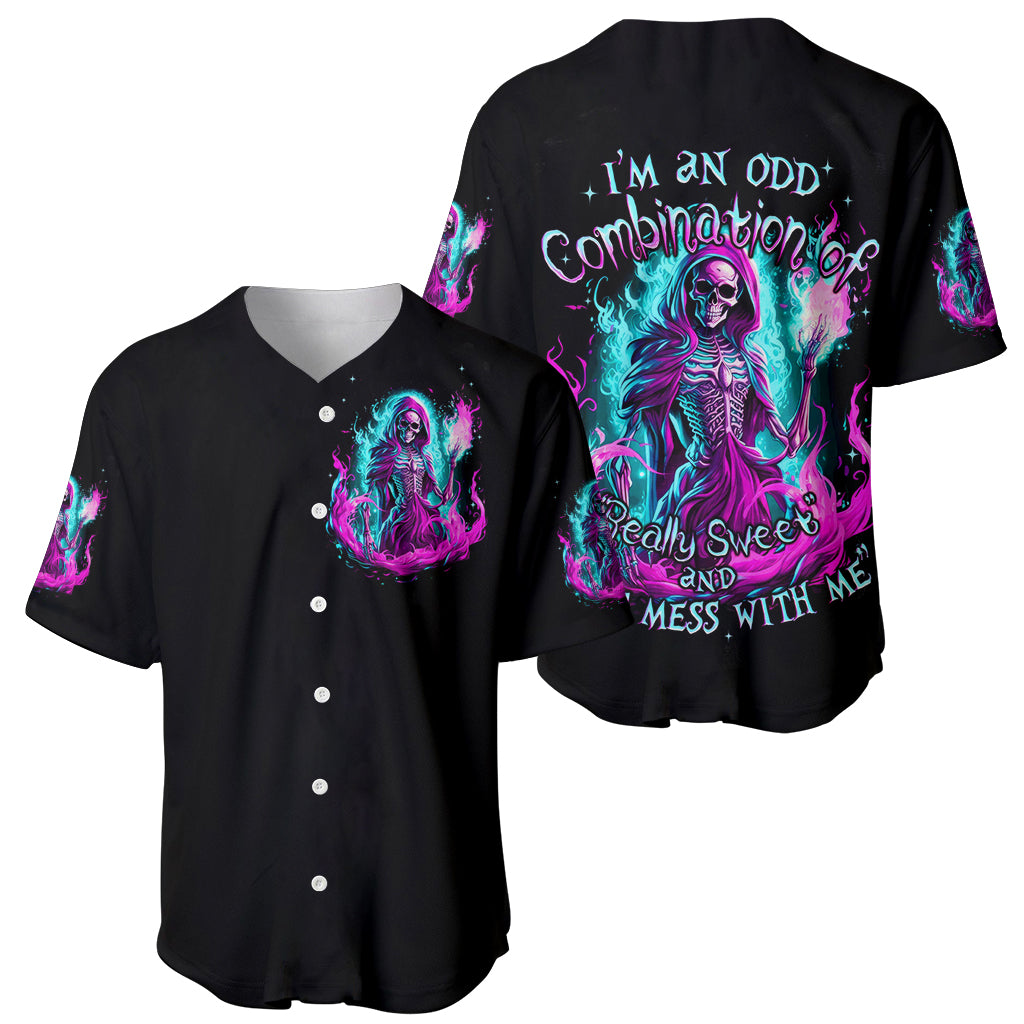 Flame Witch Skull Baseball Jersey I'm An Odd Combination Of Sweet And Don't Mess With Me - Wonder Print Shop