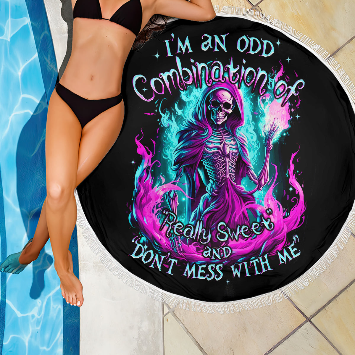 Flame Witch Skull Beach Blanket I'm An Odd Combination Of Sweet And Don't Mess With Me - Wonder Print Shop