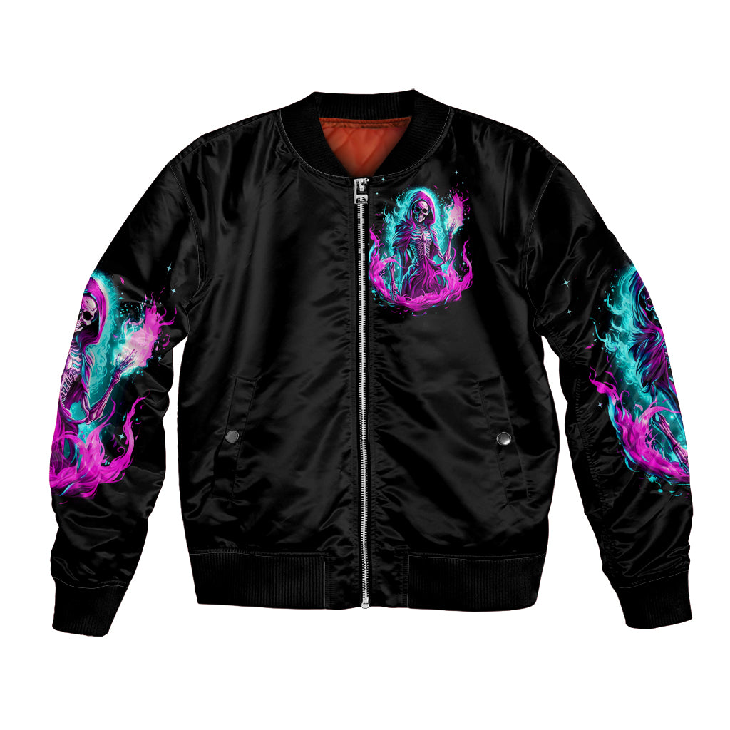 Flame Witch Skull Bomber Jacket I'm An Odd Combination Of Sweet And Don't Mess With Me - Wonder Print Shop