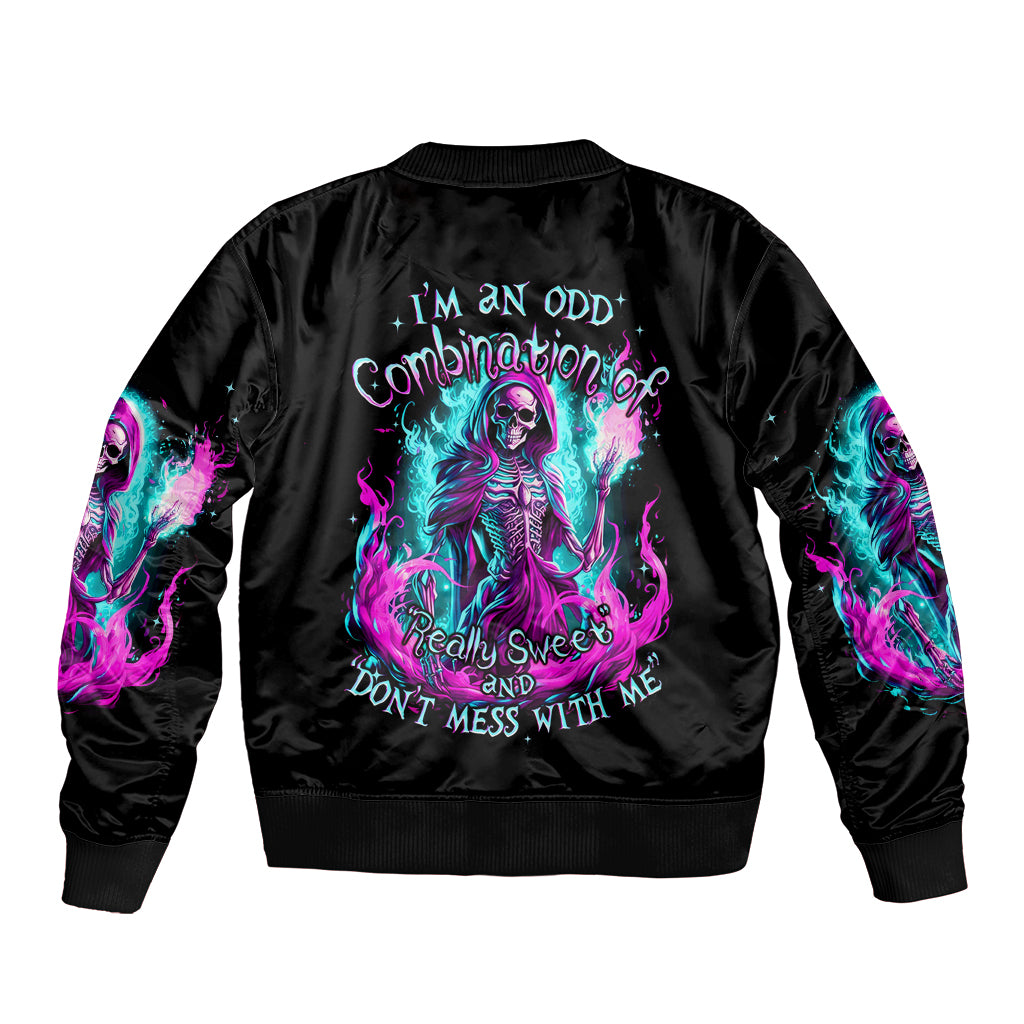 Flame Witch Skull Bomber Jacket I'm An Odd Combination Of Sweet And Don't Mess With Me - Wonder Print Shop