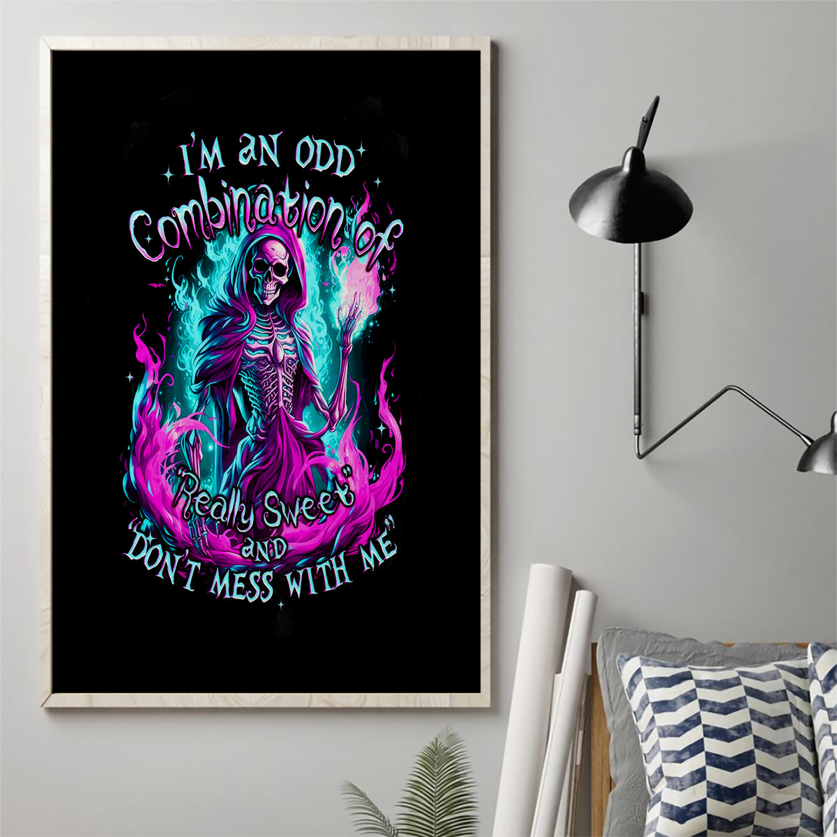 Flame Witch Skull Canvas Wall Art I'm An Odd Combination Of Sweet And Don't Mess With Me - Wonder Print Shop