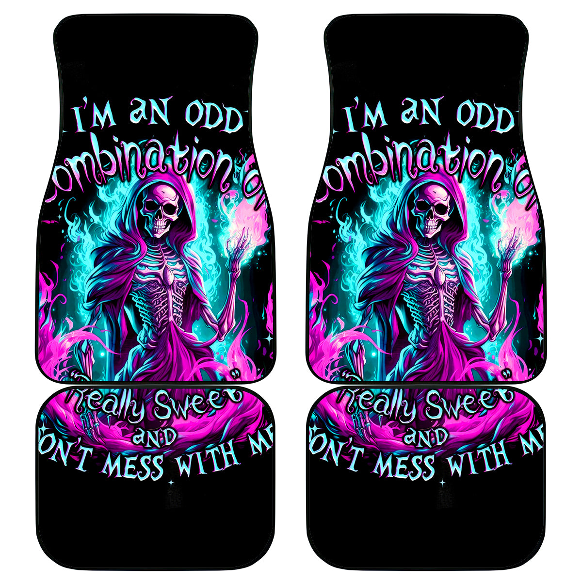 Flame Witch Skull Car Mats I'm An Odd Combination Of Sweet And Don't Mess With Me - Wonder Print Shop