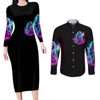 Flame Witch Skull Couples Matching Long Sleeve Bodycon Dress and Long Sleeve Button Shirt I'm An Odd Combination Of Sweet And Don't Mess With Me - Wonder Print Shop
