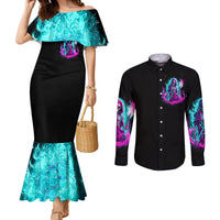 Flame Witch Skull Couples Matching Mermaid Dress and Long Sleeve Button Shirt I'm An Odd Combination Of Sweet And Don't Mess With Me DT01