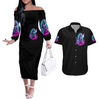 Flame Witch Skull Couples Matching Off The Shoulder Long Sleeve Dress and Hawaiian Shirt I'm An Odd Combination Of Sweet And Don't Mess With Me - Wonder Print Shop