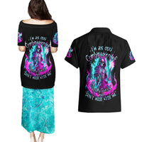 Flame Witch Skull Couples Matching Puletasi Dress and Hawaiian Shirt I'm An Odd Combination Of Sweet And Don't Mess With Me - Wonder Print Shop