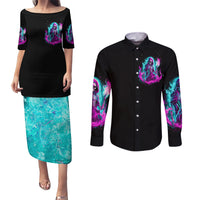 Flame Witch Skull Couples Matching Puletasi Dress and Long Sleeve Button Shirt I'm An Odd Combination Of Sweet And Don't Mess With Me - Wonder Print Shop