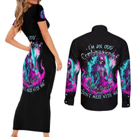 Flame Witch Skull Couples Matching Short Sleeve Bodycon Dress and Long Sleeve Button Shirt I'm An Odd Combination Of Sweet And Don't Mess With Me - Wonder Print Shop