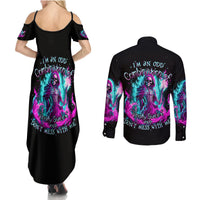 Flame Witch Skull Couples Matching Summer Maxi Dress and Long Sleeve Button Shirt I'm An Odd Combination Of Sweet And Don't Mess With Me - Wonder Print Shop