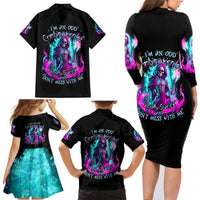 Flame Witch Skull Family Matching Long Sleeve Bodycon Dress and Hawaiian Shirt I'm An Odd Combination Of Sweet And Don't Mess With Me - Wonder Print Shop