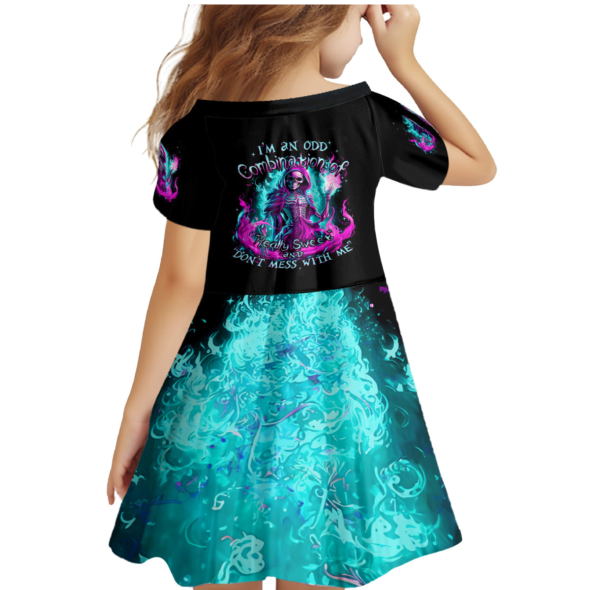 Flame Witch Skull Family Matching Mermaid Dress and Hawaiian Shirt I'm An Odd Combination Of Sweet And Don't Mess With Me - Wonder Print Shop