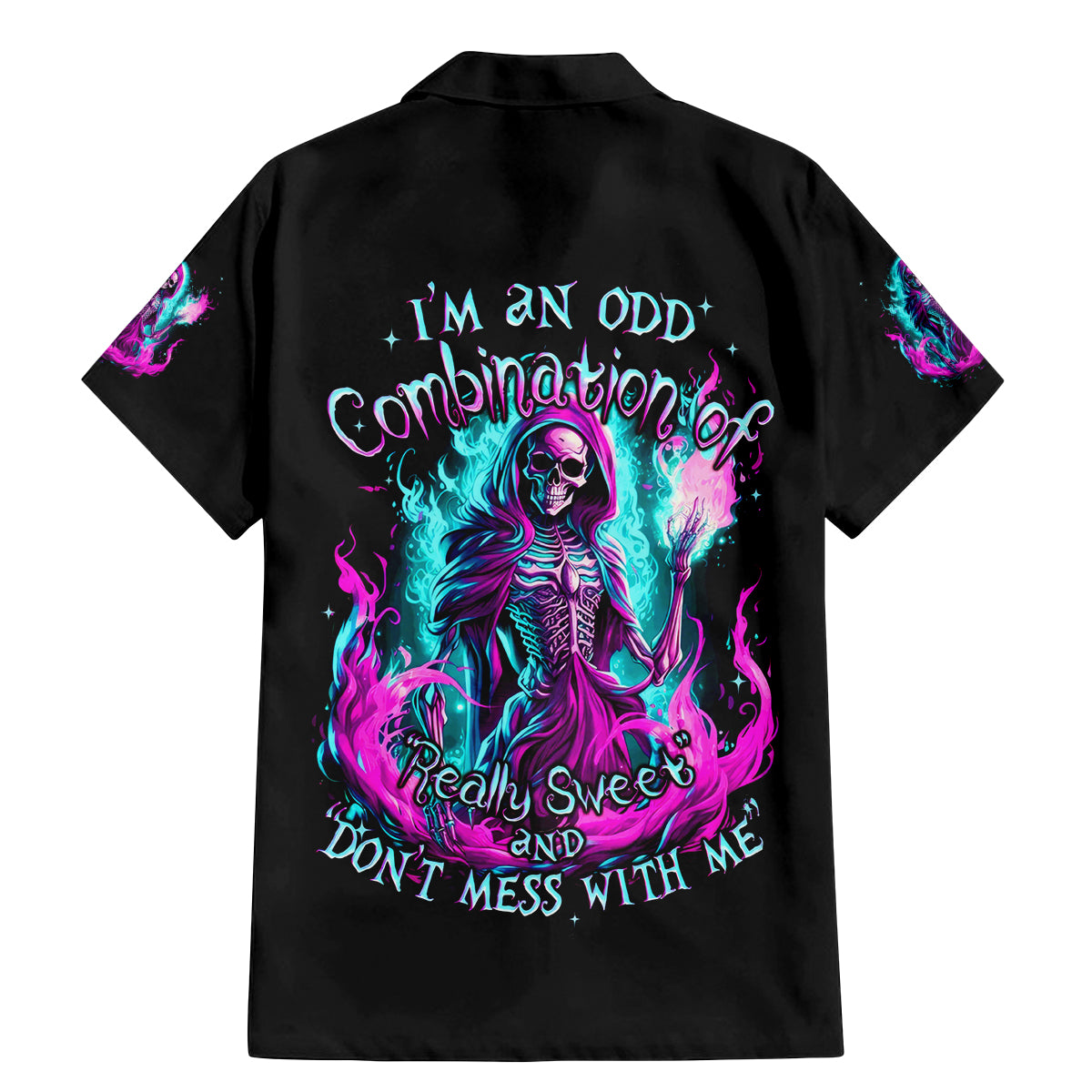 Flame Witch Skull Family Matching Mermaid Dress and Hawaiian Shirt I'm An Odd Combination Of Sweet And Don't Mess With Me - Wonder Print Shop