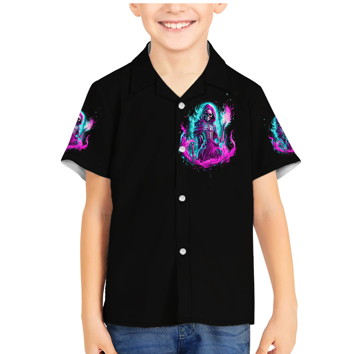 Flame Witch Skull Family Matching Mermaid Dress and Hawaiian Shirt I'm An Odd Combination Of Sweet And Don't Mess With Me - Wonder Print Shop