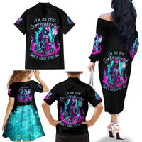 Flame Witch Skull Family Matching Off Shoulder Long Sleeve Dress and Hawaiian Shirt I'm An Odd Combination Of Sweet And Don't Mess With Me - Wonder Print Shop