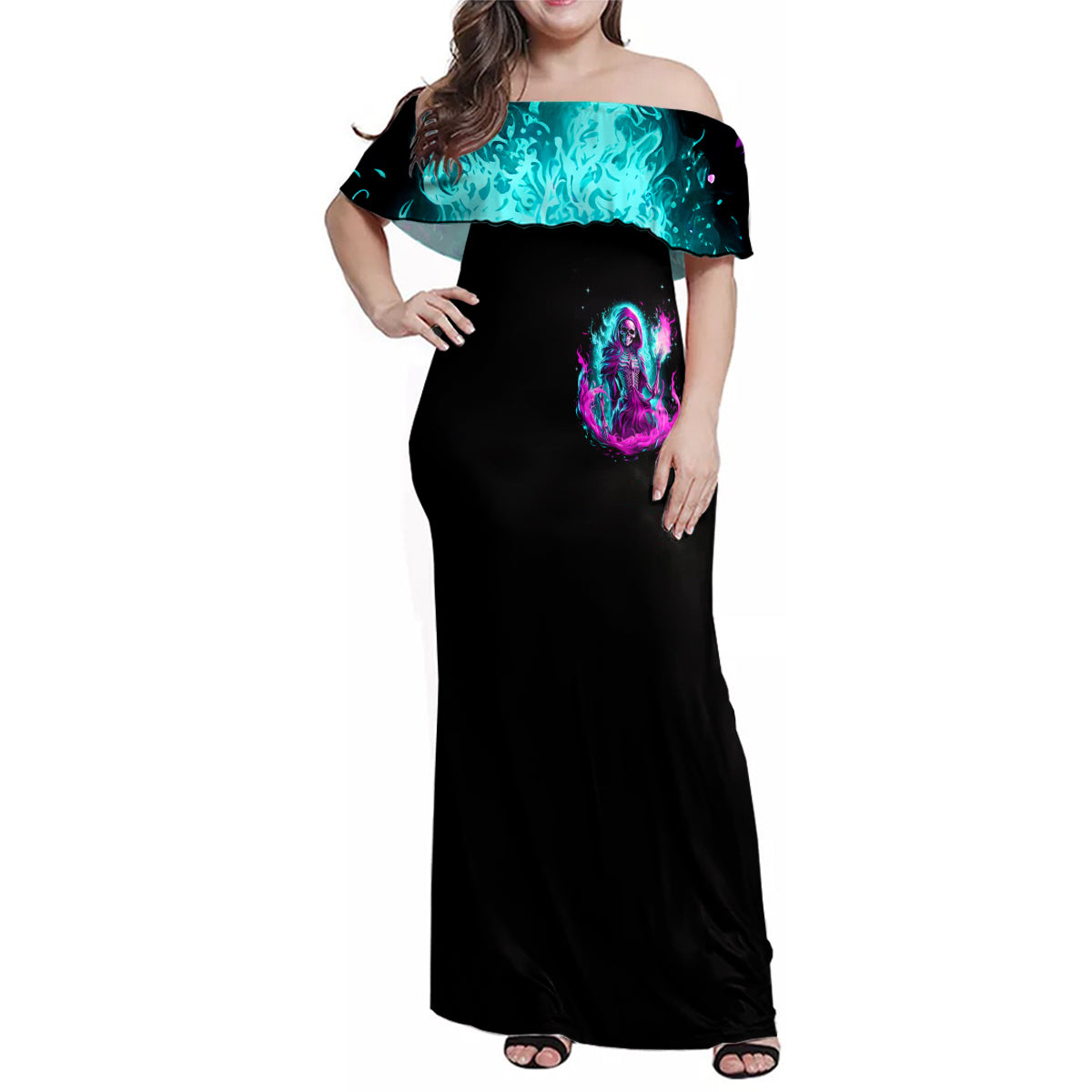 Flame Witch Skull Family Matching Off Shoulder Maxi Dress and Hawaiian Shirt I'm An Odd Combination Of Sweet And Don't Mess With Me - Wonder Print Shop