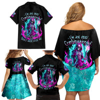 Flame Witch Skull Family Matching Off Shoulder Short Dress and Hawaiian Shirt I'm An Odd Combination Of Sweet And Don't Mess With Me - Wonder Print Shop
