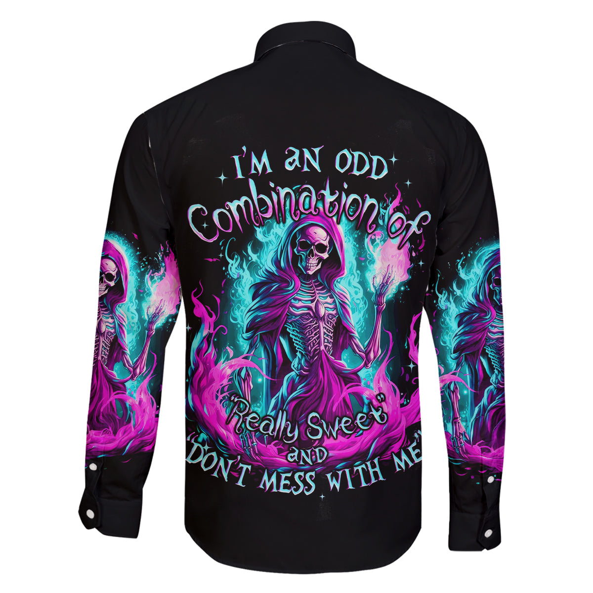 Flame Witch Skull Family Matching Off Shoulder Short Dress and Hawaiian Shirt I'm An Odd Combination Of Sweet And Don't Mess With Me - Wonder Print Shop