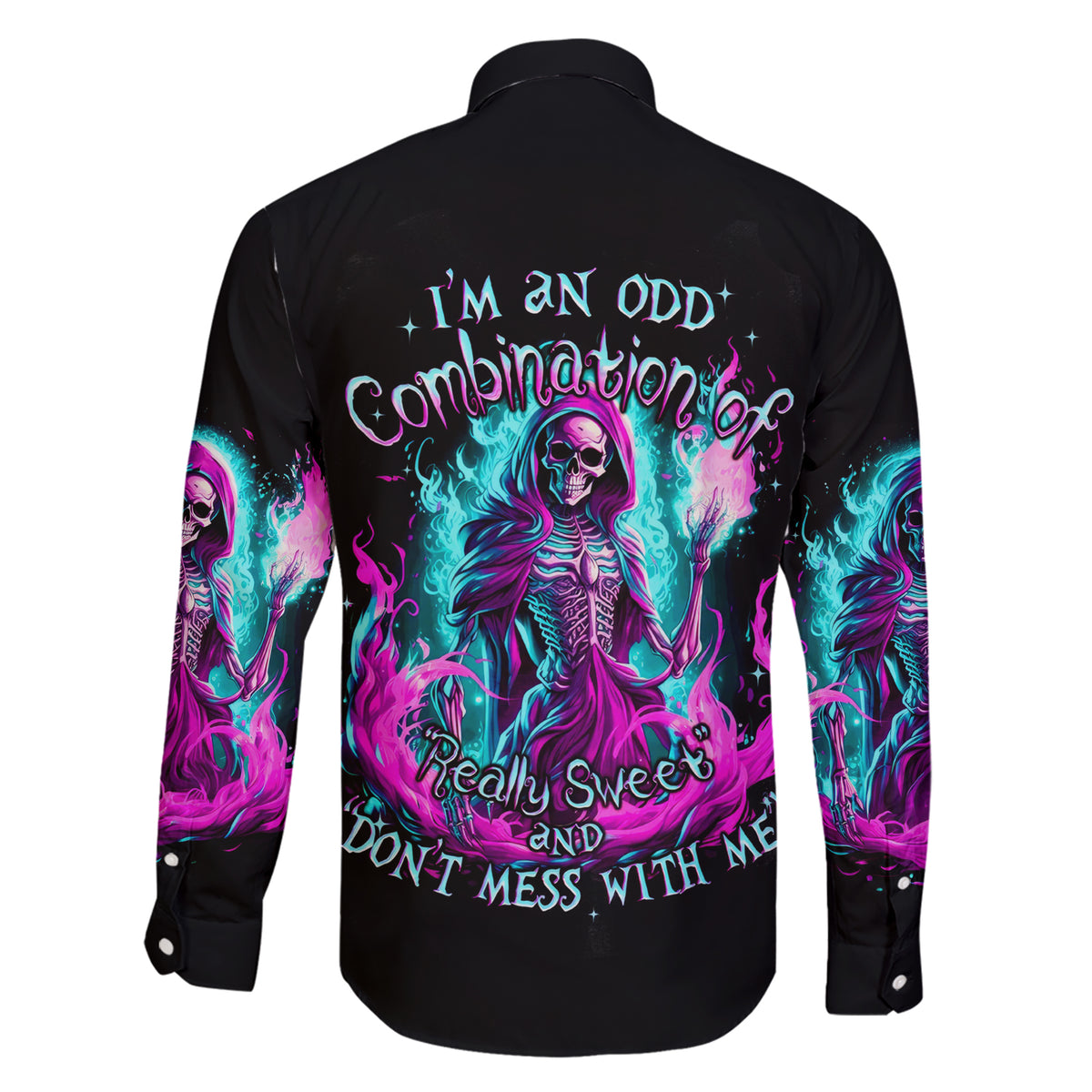 Flame Witch Skull Family Matching Short Sleeve Bodycon Dress and Hawaiian Shirt I'm An Odd Combination Of Sweet And Don't Mess With Me - Wonder Print Shop