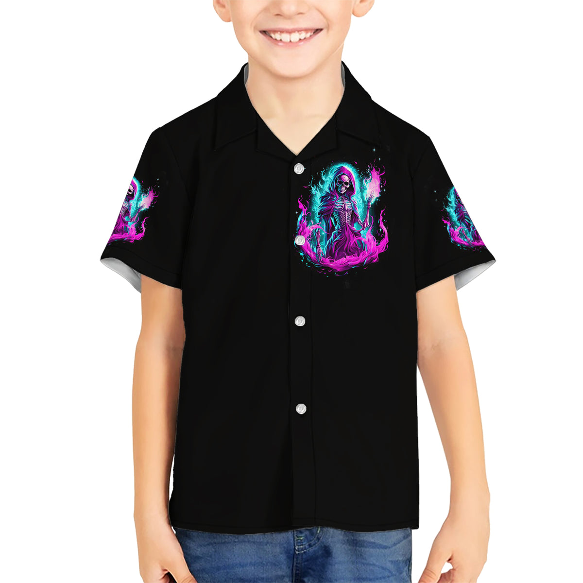 Flame Witch Skull Kid Hawaiian Shirt I'm An Odd Combination Of Sweet And Don't Mess With Me - Wonder Print Shop