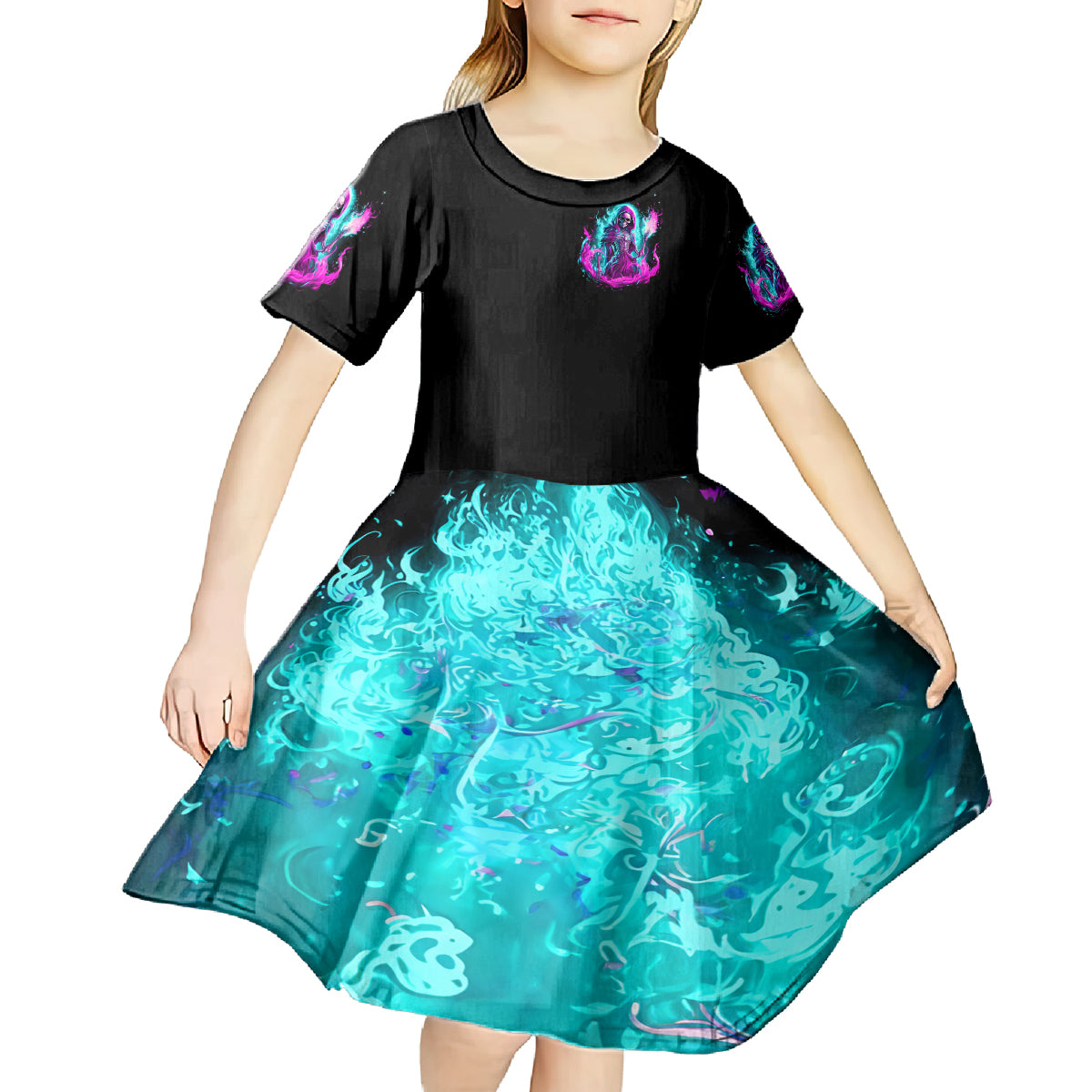 Flame Witch Skull Kid Short Sleeve Dress I'm An Odd Combination Of Sweet And Don't Mess With Me - Wonder Print Shop