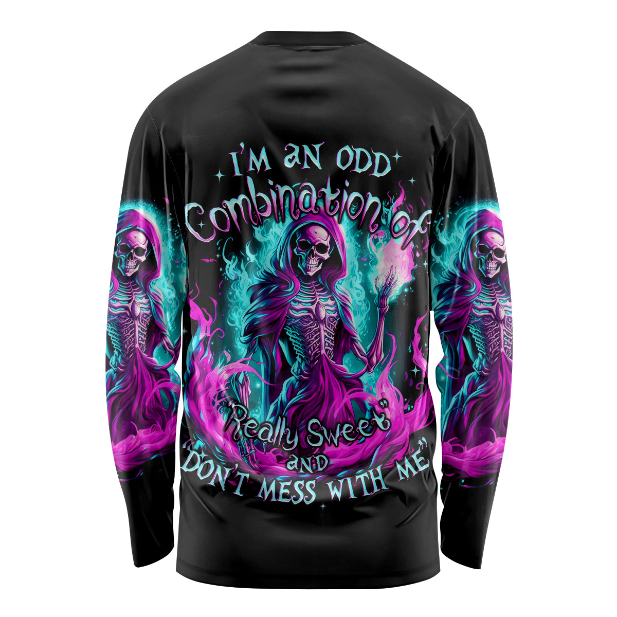 Flame Witch Skull Long Sleeve Shirt I'm An Odd Combination Of Sweet And Don't Mess With Me - Wonder Print Shop
