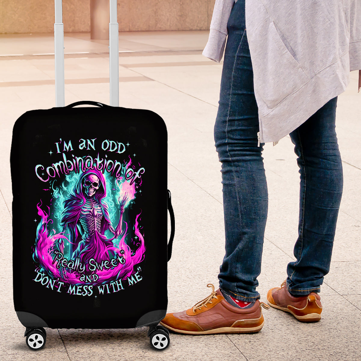 Flame Witch Skull Luggage Cover I'm An Odd Combination Of Sweet And Don't Mess With Me - Wonder Print Shop