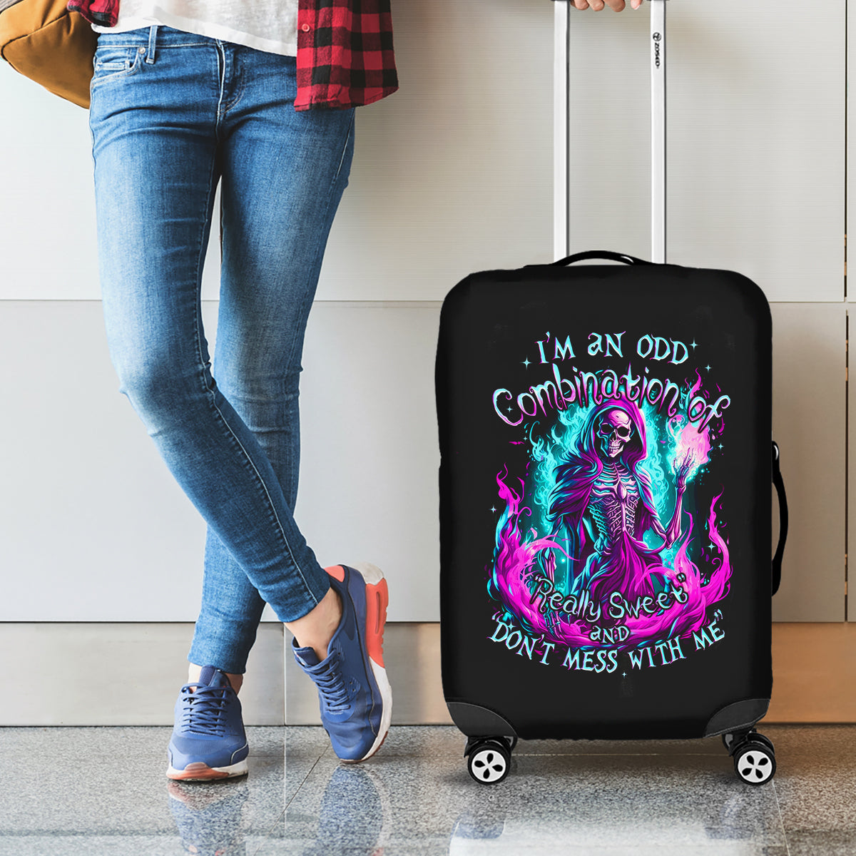 Flame Witch Skull Luggage Cover I'm An Odd Combination Of Sweet And Don't Mess With Me - Wonder Print Shop