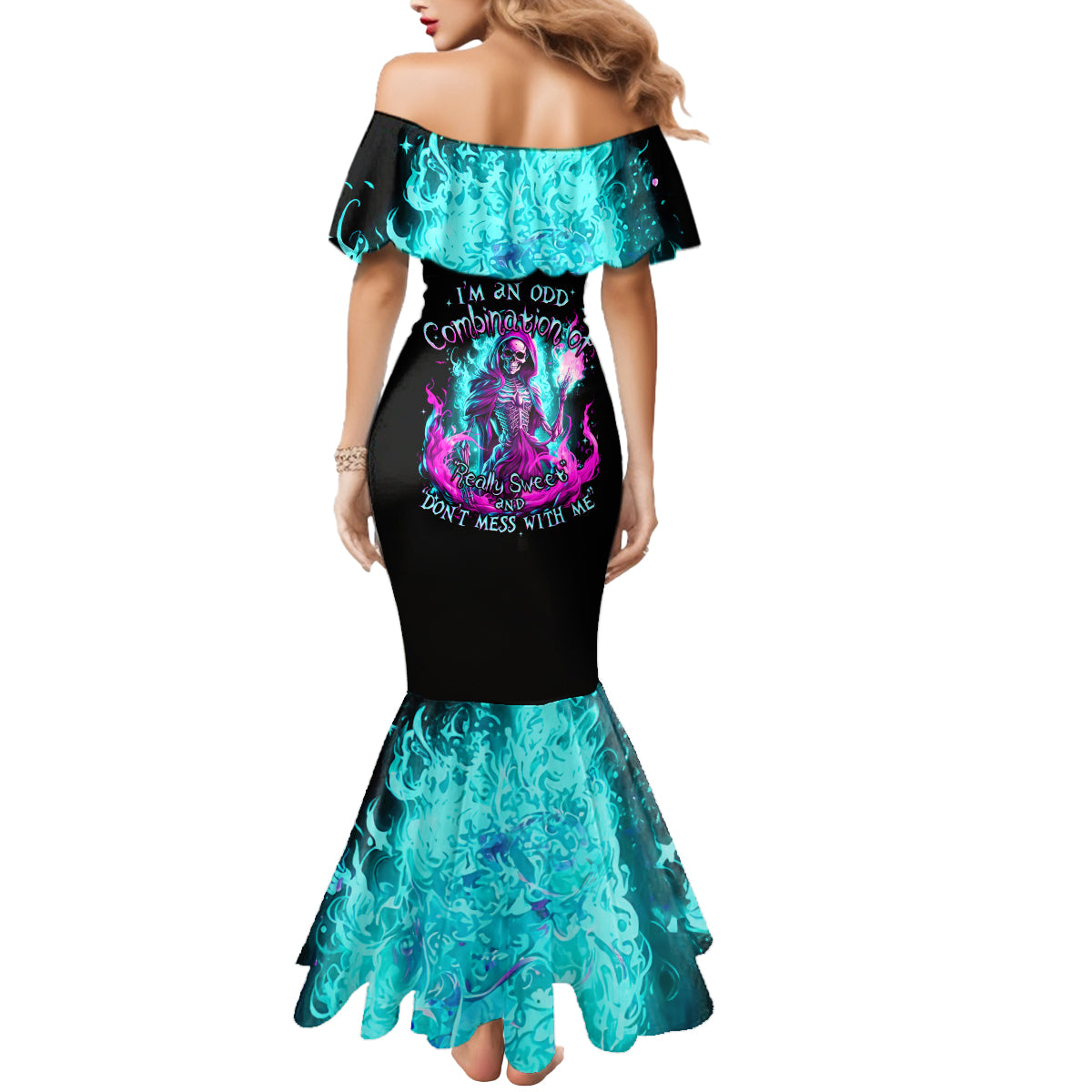 Flame Witch Skull Mermaid Dress I'm An Odd Combination Of Sweet And Don't Mess With Me - Wonder Print Shop