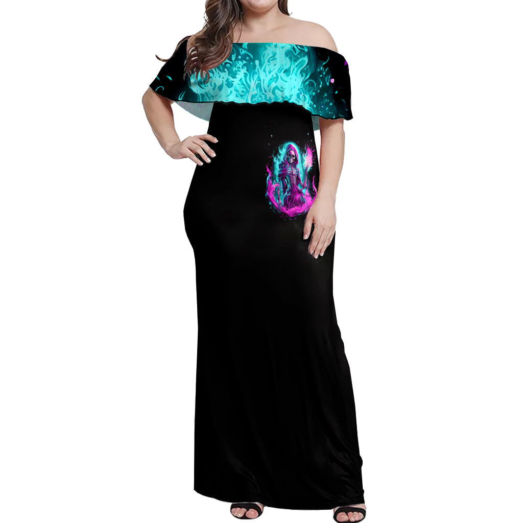 Flame Witch Skull Off Shoulder Maxi Dress I'm An Odd Combination Of Sweet And Don't Mess With Me - Wonder Print Shop