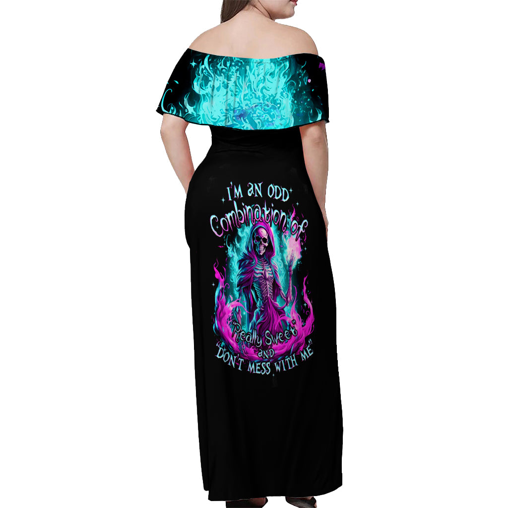 Flame Witch Skull Off Shoulder Maxi Dress I'm An Odd Combination Of Sweet And Don't Mess With Me - Wonder Print Shop