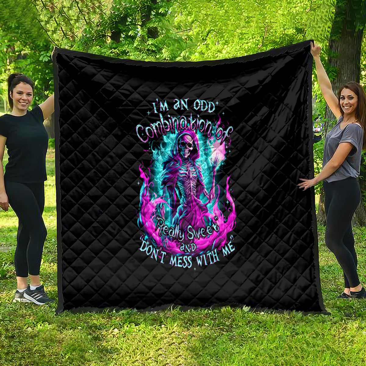 Flame Witch Skull Quilt I'm An Odd Combination Of Sweet And Don't Mess With Me - Wonder Print Shop