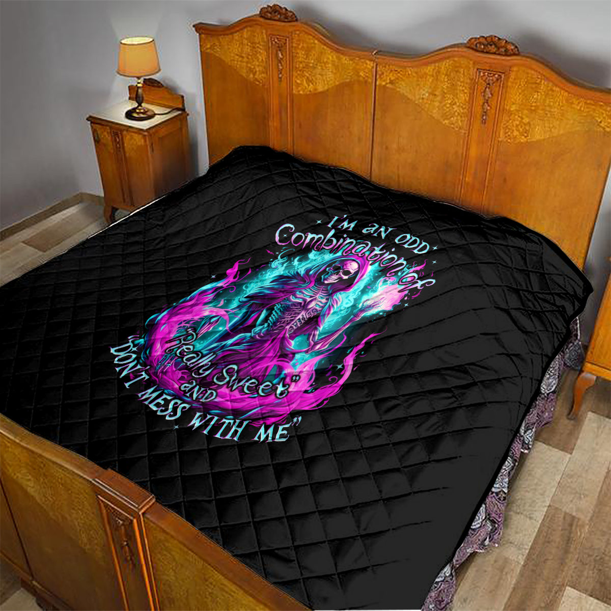 Flame Witch Skull Quilt I'm An Odd Combination Of Sweet And Don't Mess With Me - Wonder Print Shop