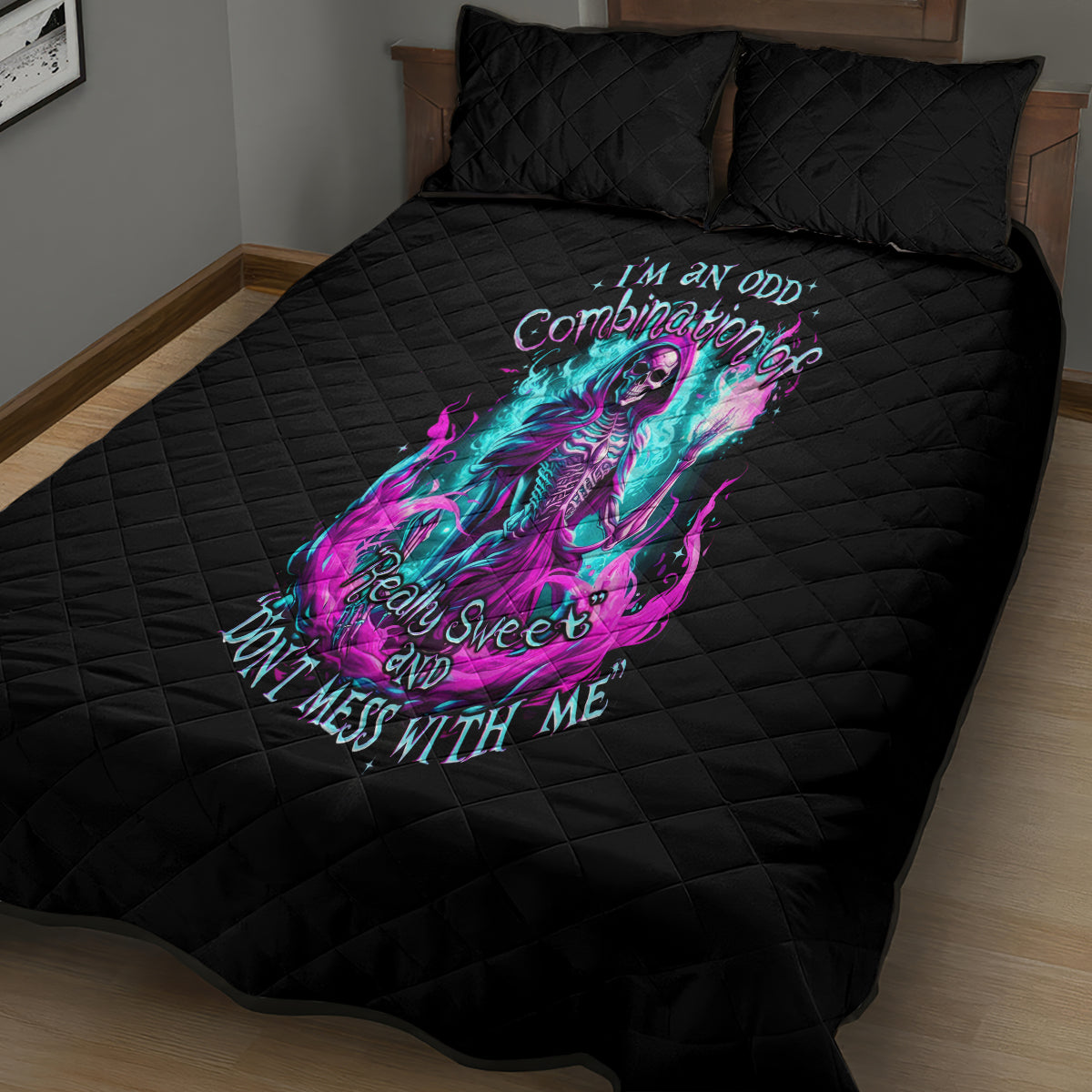 Flame Witch Skull Quilt Bed Set I'm An Odd Combination Of Sweet And Don't Mess With Me - Wonder Print Shop