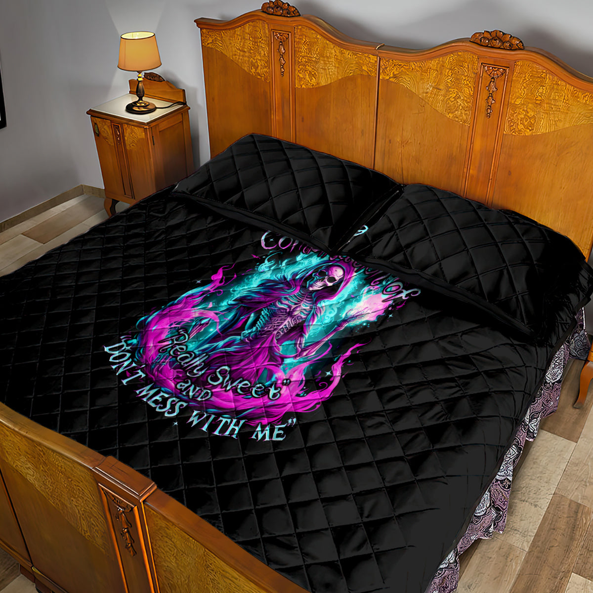 Flame Witch Skull Quilt Bed Set I'm An Odd Combination Of Sweet And Don't Mess With Me - Wonder Print Shop