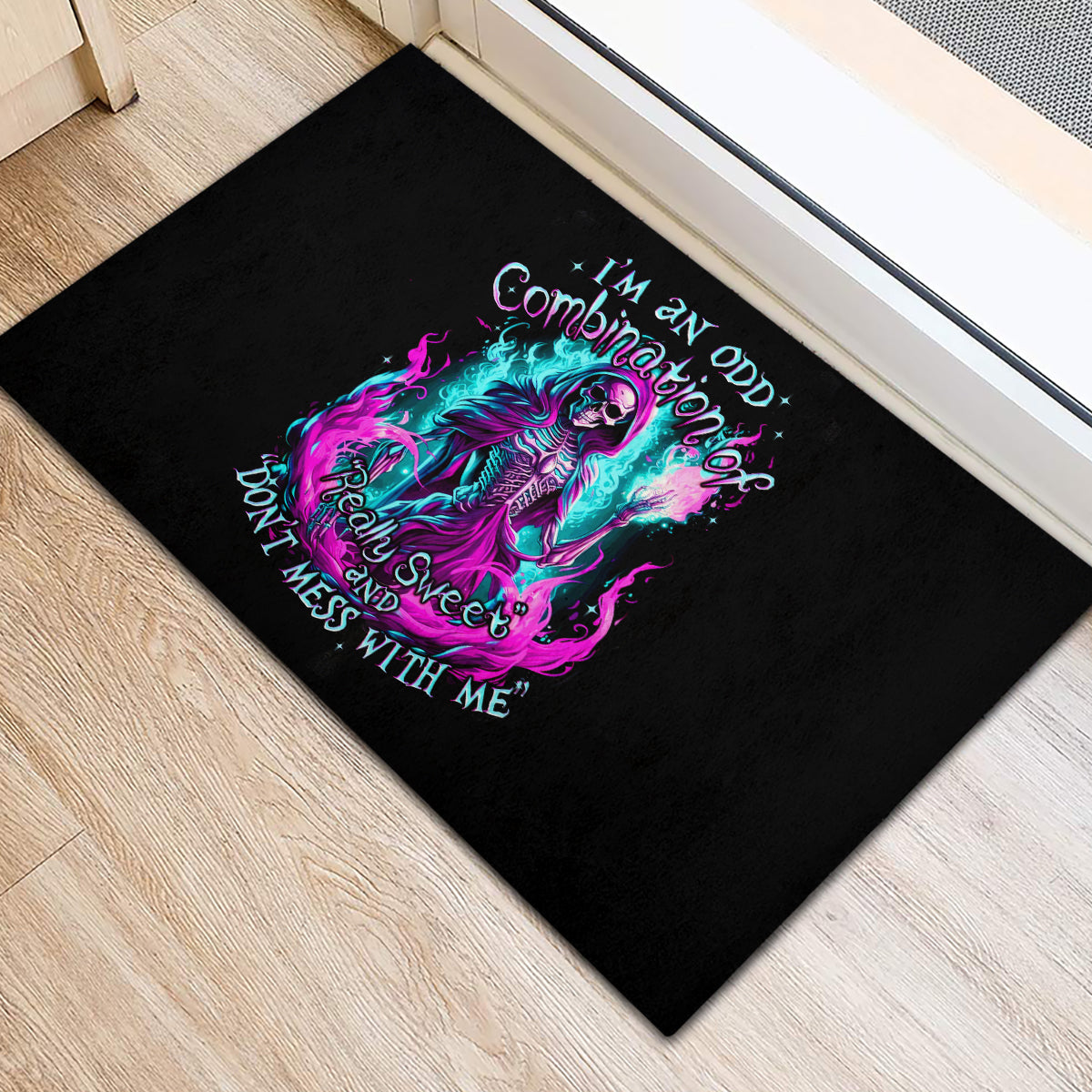 Flame Witch Skull Rubber Doormat I'm An Odd Combination Of Sweet And Don't Mess With Me - Wonder Print Shop