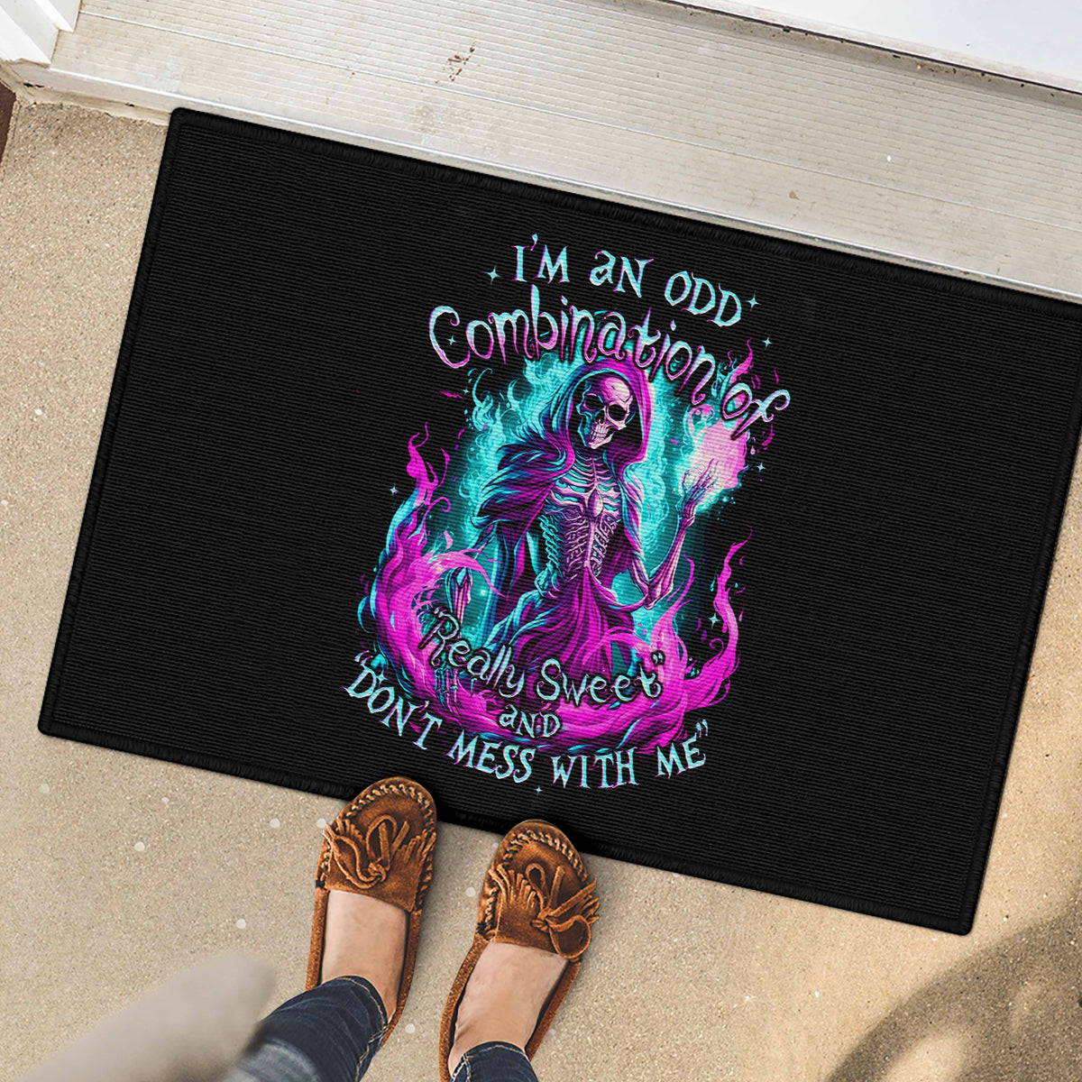 Flame Witch Skull Rubber Doormat I'm An Odd Combination Of Sweet And Don't Mess With Me - Wonder Print Shop