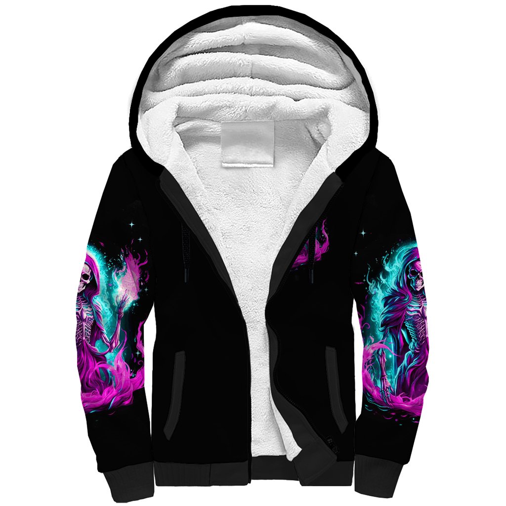 Flame Witch Skull Sherpa Hoodie I'm An Odd Combination Of Sweet And Don't Mess With Me - Wonder Print Shop