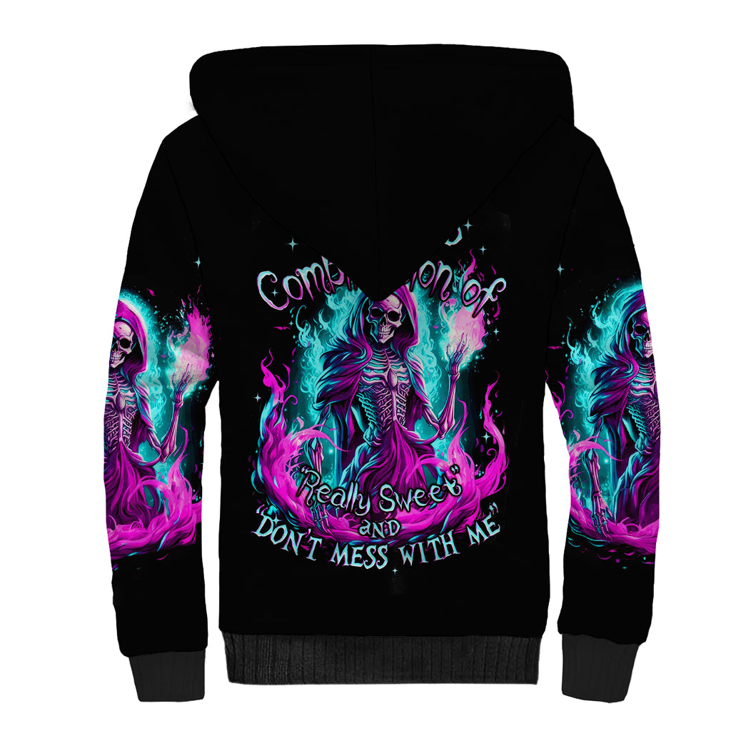 Flame Witch Skull Sherpa Hoodie I'm An Odd Combination Of Sweet And Don't Mess With Me - Wonder Print Shop