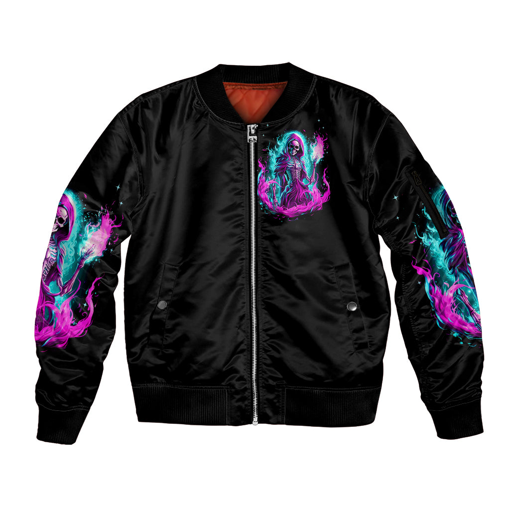 Flame Witch Skull Sleeve Zip Bomber Jacket I'm An Odd Combination Of Sweet And Don't Mess With Me - Wonder Print Shop
