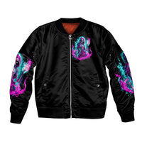 Flame Witch Skull Sleeve Zip Bomber Jacket I'm An Odd Combination Of Sweet And Don't Mess With Me - Wonder Print Shop