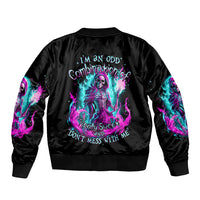 Flame Witch Skull Sleeve Zip Bomber Jacket I'm An Odd Combination Of Sweet And Don't Mess With Me - Wonder Print Shop