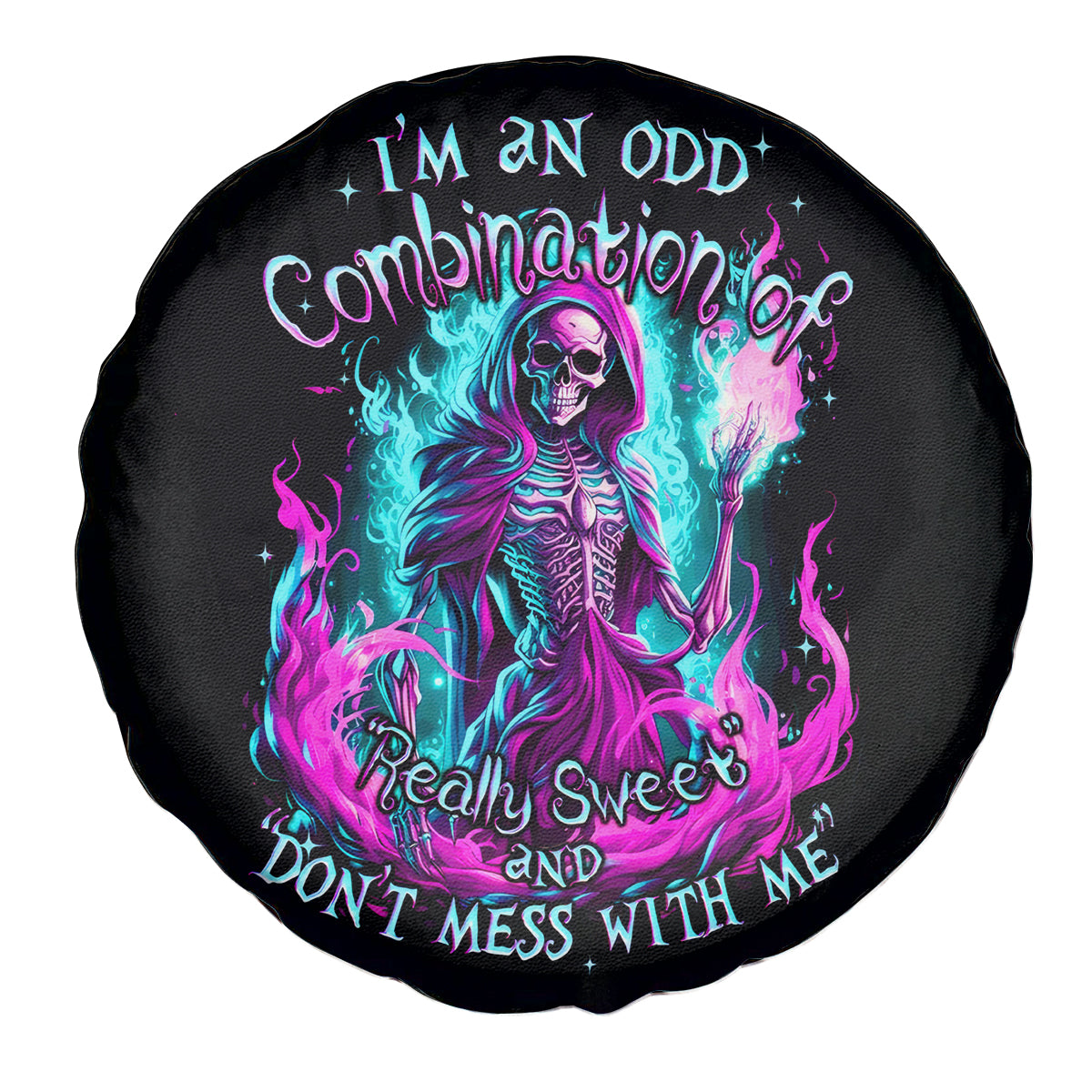 Flame Witch Skull Spare Tire Cover I'm An Odd Combination Of Sweet And Don't Mess With Me - Wonder Print Shop